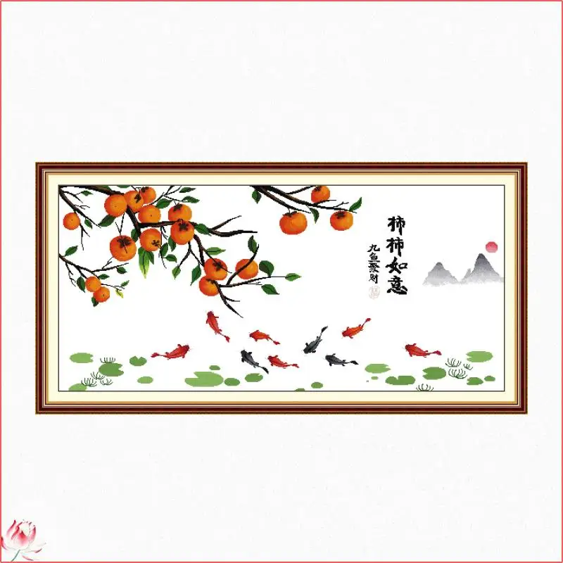 Nine Fish Gather Wealth Counted Chinese Cross Stitch Kits DIY DMC Handmade 11CT 14CT Stamped Embroidery Needlework Home Deco