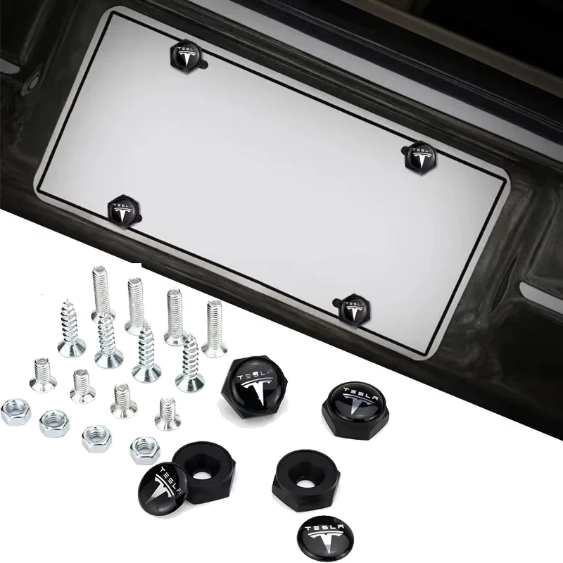 

4pcs Car License Plate Bolts Frame Screws Caps for Tesla Roadster Cybertuck Model 3 S Model X Y Exterior Decoration