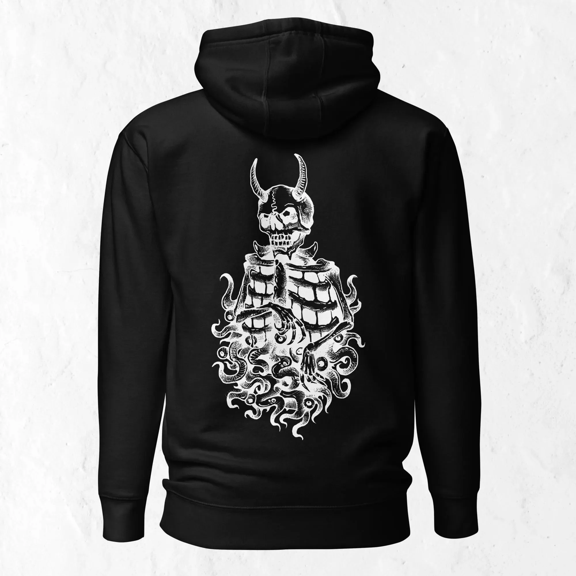 

Хлопковая толстовка с капюшоном Dark Art Horned Skeleton Tentacle Design Stand Out с этим толстовкой с капюшоном Striking Dark Art Design of A Horned Skeleton