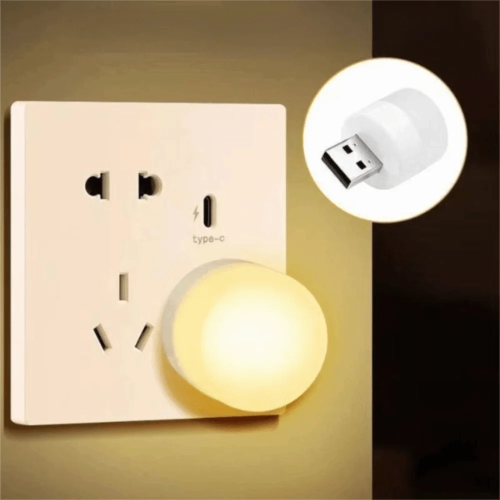 USB Plug Mini USB Night Light Warm White Mini Size Warm White Night Lamp Mobile Power Charging Eye Protection