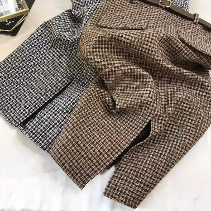 Korean Fashion Autumn Winter New Woolen Women Houndsto Zipper Split Simplicity Chic High Waist Midi Slim A-line Hip Wrap Skirt