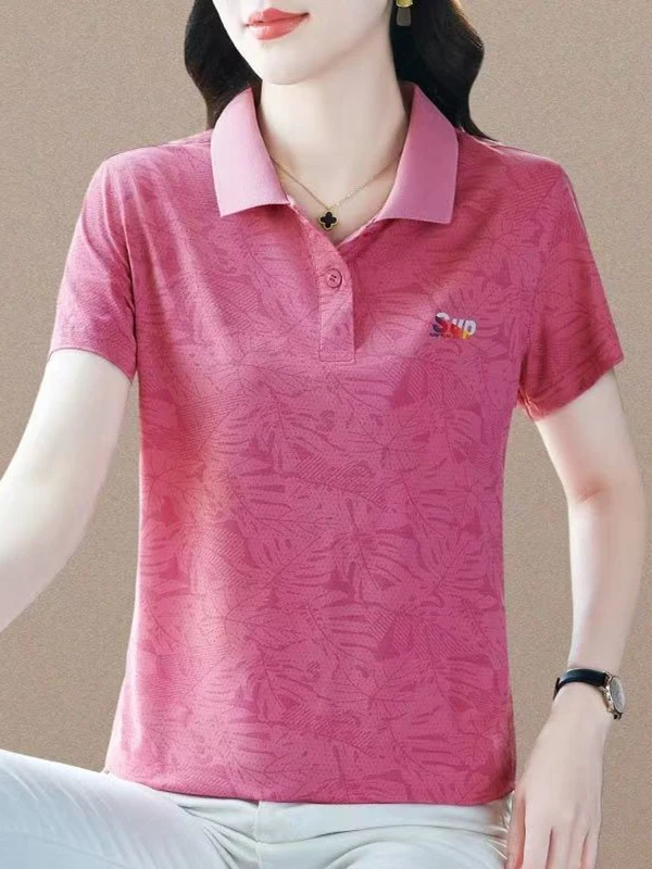 Summer New Ice Silk Short Sleeve T-Shirt Women's Fashionable Versatile Mom  Shirt Quick Dry Top Thin T with Creative Print