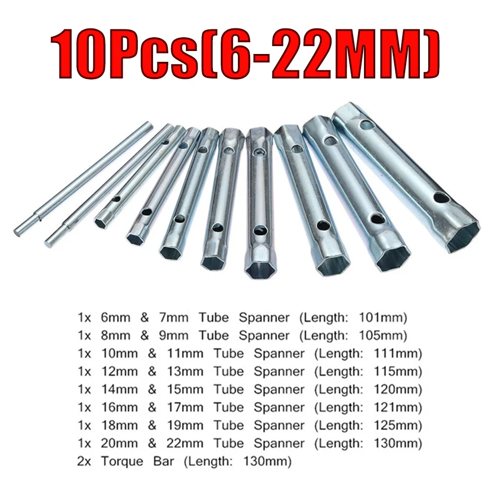 

T50 7/10PC 8-19mm 6-22mm Metric Tubular Box Wrench Tube Bar Spark-Plug Spanner for Automotive Plumb Repair Steel Double Ended