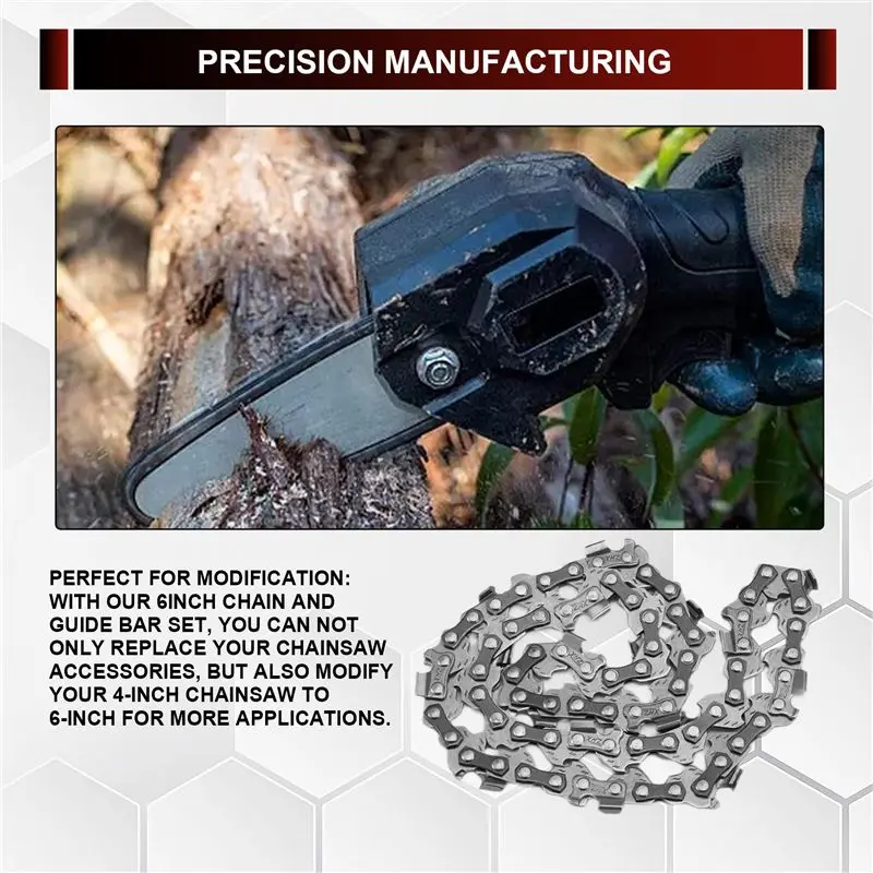 AC23-5 Pieces 6 Inch Mini Chainsaw Chain With 2 Pcs Replacement Parts Saw Chain Bar For Cordless Electric Portable Mini Chainsaw