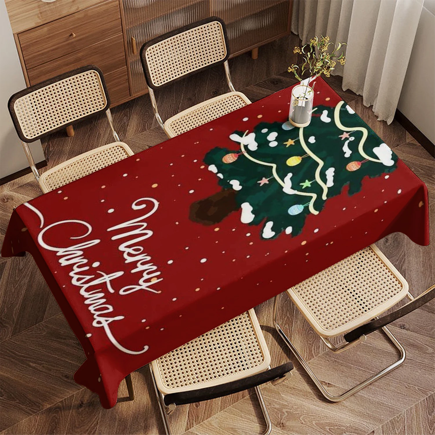 Merry Christmas Tree Tablecloth Restaurant Kitchen Tablecloth Living Room Home Decoration Rectangular Party Decoration