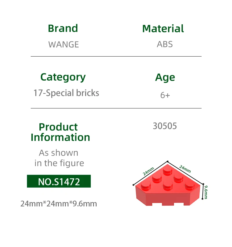 Wange48Pcs/ล็อต30505 3x3ลิ่ม chamfer 6หลุมในแต่ละด้านบล็อกตัวต่ออุปกรณ์เสริมสี Moc เข้ากันได้กับอิฐ DIY ของเล่น