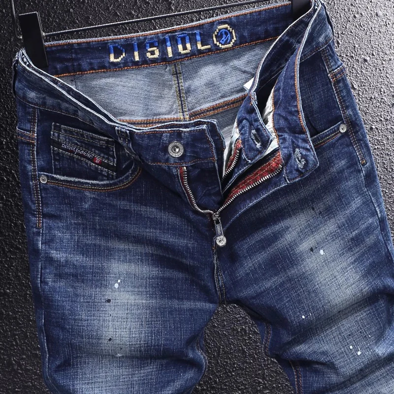 DesignerY2K Fashion New Men's Jeans, Washed, Nostalgic, Stretch, Slimming, Painted, Embroidered, Retro Splicing Pants, Hombre