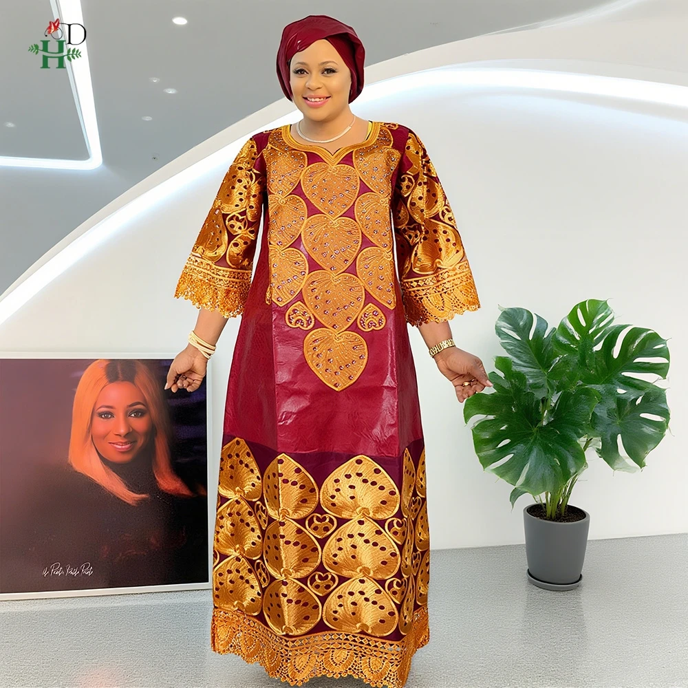 H & D-vestidos africanos para mujer, vestido Bazin Riche bordado de talla grande, vestidos Bubu de boda, caftán elegante Boubou Djellaba, ropa