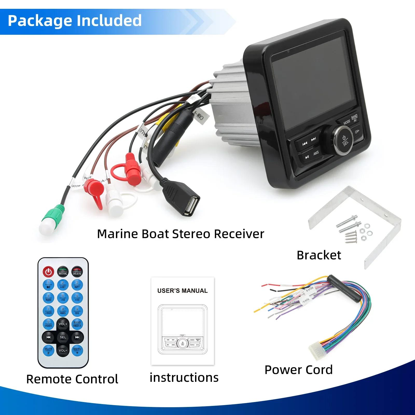 AD 4.3inch  Digital Media Audio MP5 Player Marine Radio Boat Stereo FM AM RDS Bluetooth-compatible IPX5 Waterproof For RV Yacht