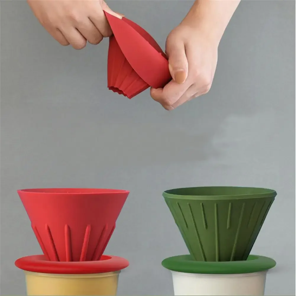 Coffee Drip Filter Cup Reusable Hand-pushed Silicone Funnel Foldable Filter Cup Coffee Making Tool Coffee Filters Cup Funnel