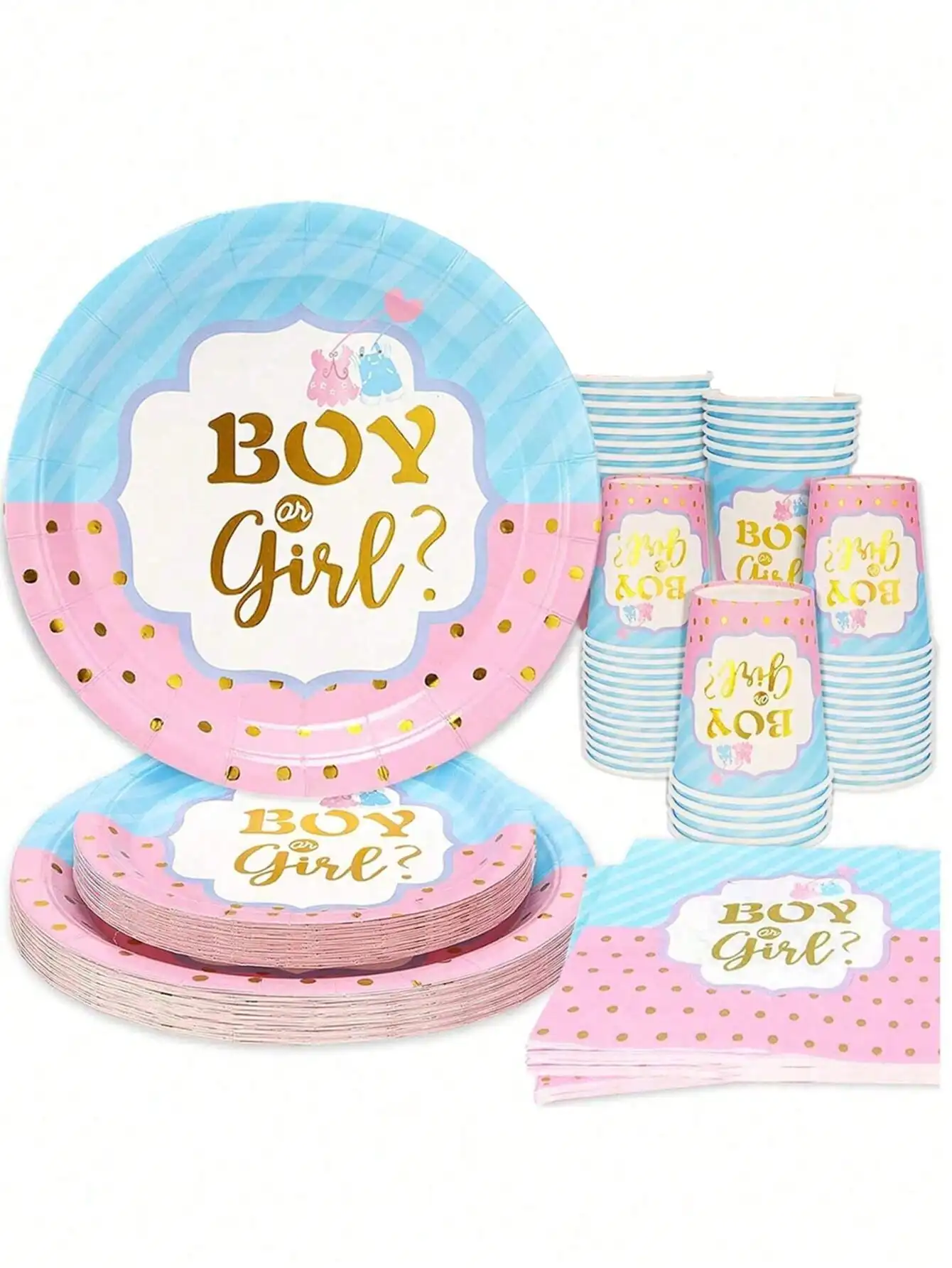 

84pcs Disposable Gender Reveal Party Supplies Set - Plates, Cups, Napkins for Diverse Parties & Gifts