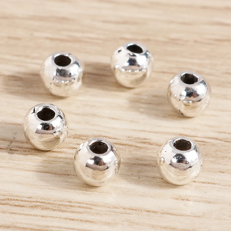 Tusember 100 Stück 4mm CCB Silberfarbene lose Spacer-Charms-Perlen für Schmuckherstellung, DIY-Armbänder, Halsketten, Bastelbedarf – Detail 5