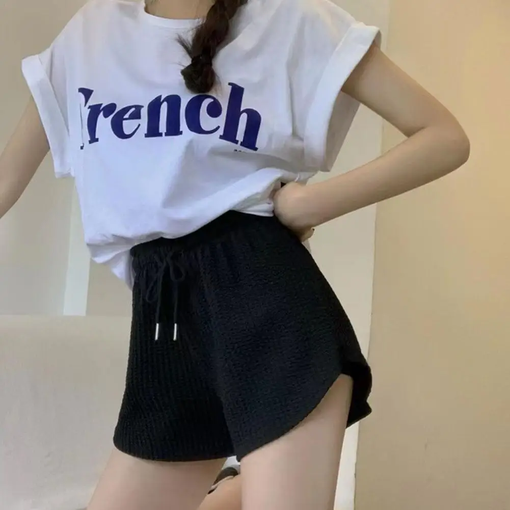 

Women Shorts Summer High Elastic Lace Up Drawstring Wide Leg Sweat Short Fitness Running Shorts Loose Casual Large Sports Pants