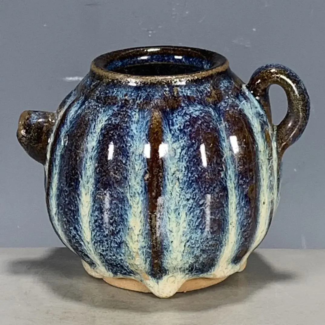 Imitation of ancient Chinese porcelain Jun porcelain kiln-changed melon-shaped pot decorative art ornaments