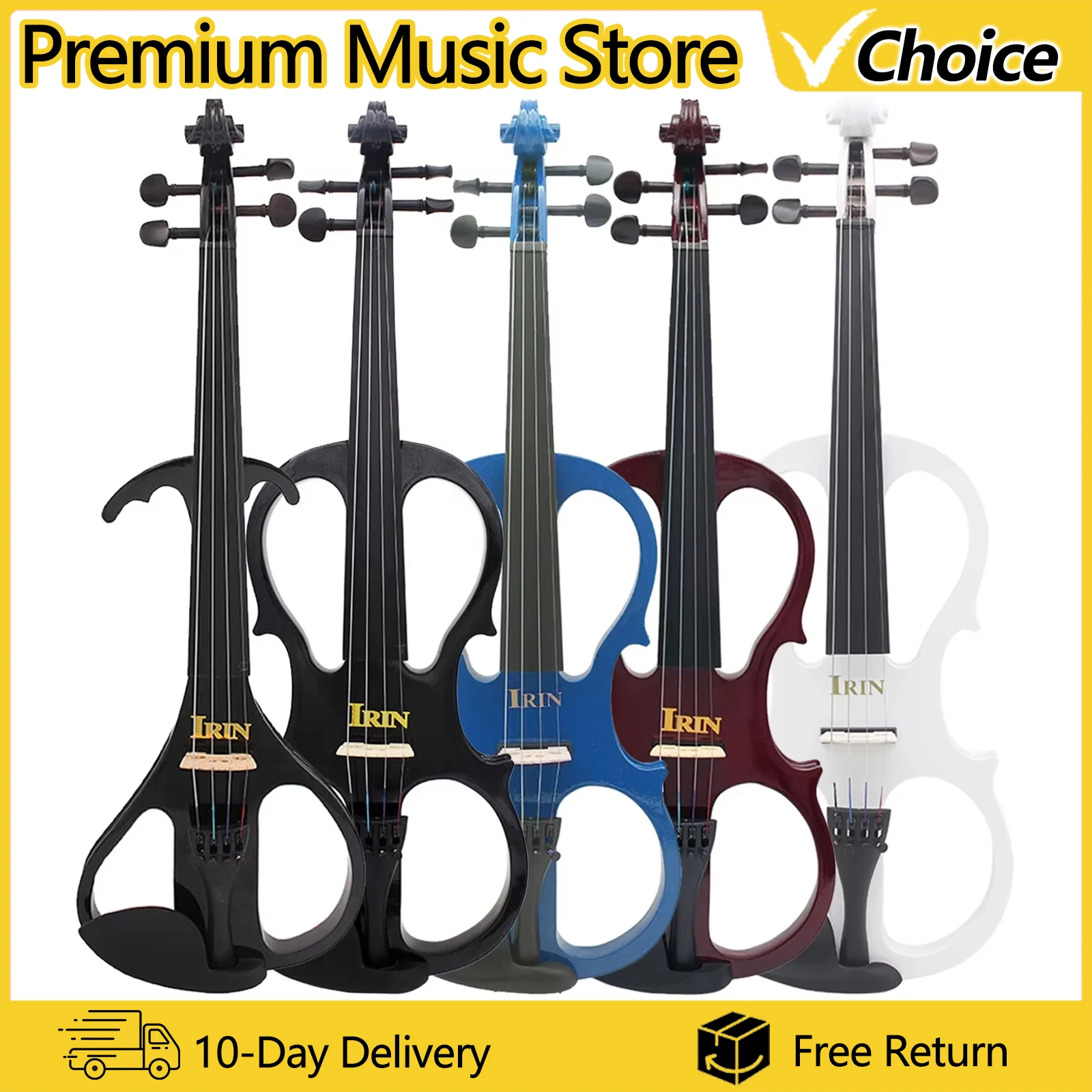 IRIN 4/4 Electric Violin Fiddle Beginners Student Solid Violin Starter Kit Stringed Instrument with Case Bow Audio Cable Strings