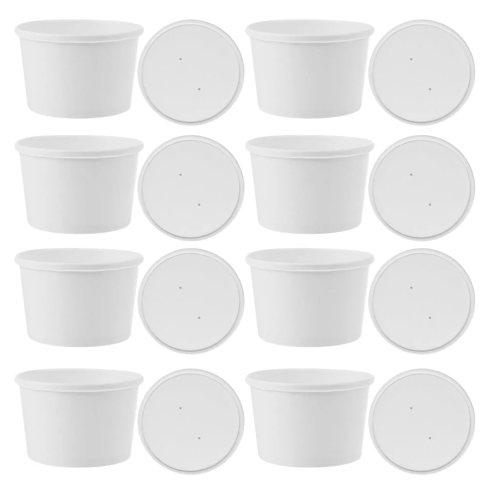 

20 Sets Paper Bowls Ice Cream Cups Dessert Yogurt Storage Pudding Packaging White