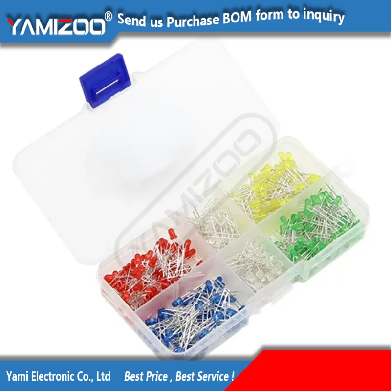 200PC 3MM 5MM Led Kit Mixed Color Red Green Yellow Blue White Light Emitting Diode Assortment In Box