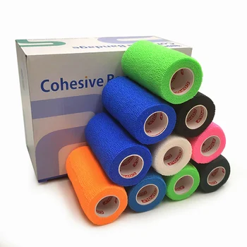 4 인치 자기 접착 성 응집 테이프 랩 접착제 무릎 붕대 부상 발목을위한 부직포 탄성체 축구 손목 보호대