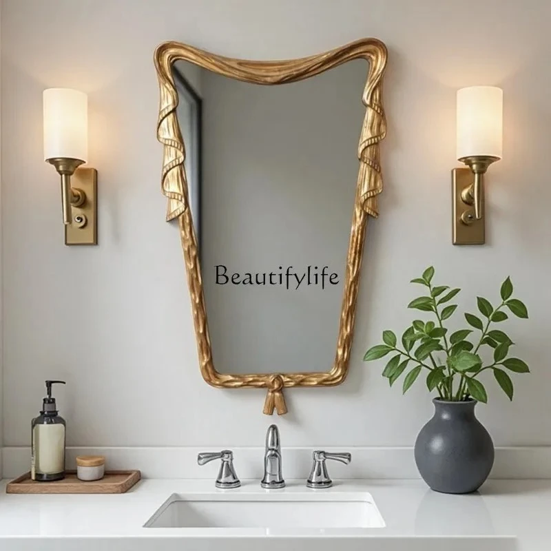 

European carved bathroom mirror household bedroom entrance special-shaped decorative mirror