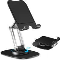 Aluminum Alloy Foldable Desktop Phone Stand with 360° Rotating Metal Base, Foldable and Adjustable Pad/Tablet Holder