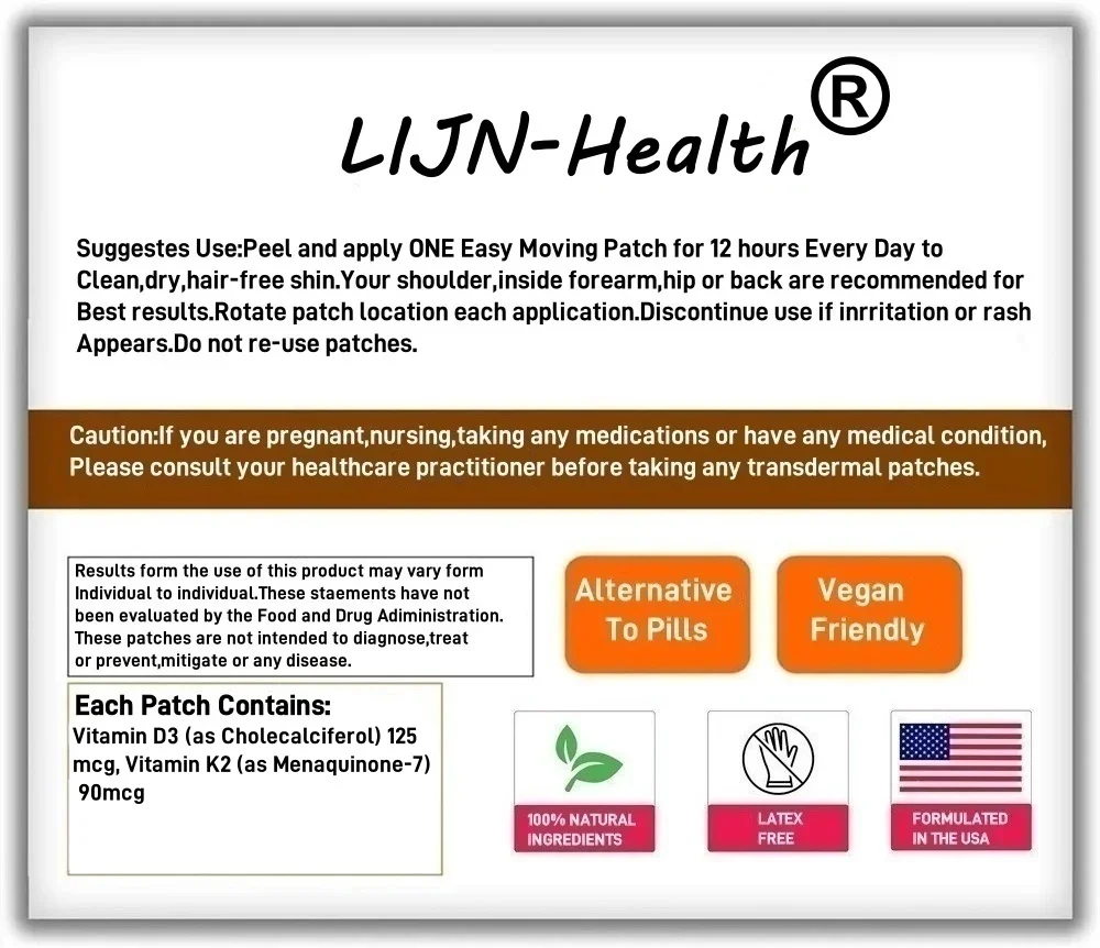 30 patchs patchs transdérmiques à la vitamine D3 et K2 – Support immunitaire et humeur, pour la santé des os et des dents