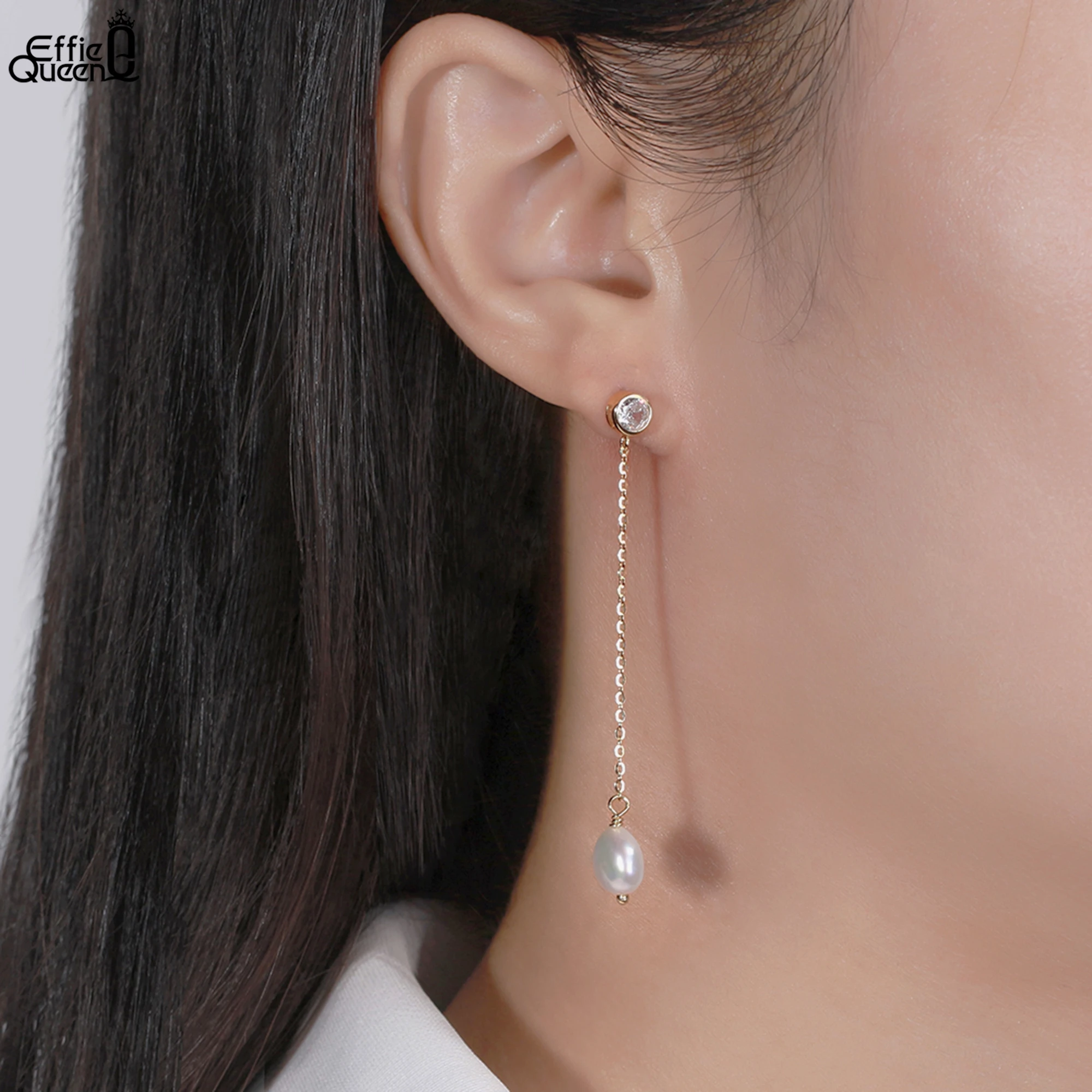

Effie Queen Refined 925 Sterling Silver Dangle Earrings With Sparkling Oval-Cut Zirconia & Freshwater Pearl Gift for Her GPE19