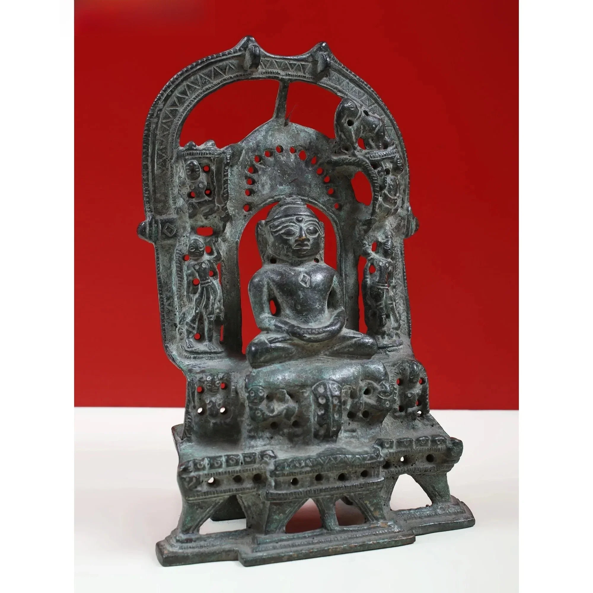 Handmade 6-inch brass Jain shrine sculpture Unique sculpture handmade by Indian artisans