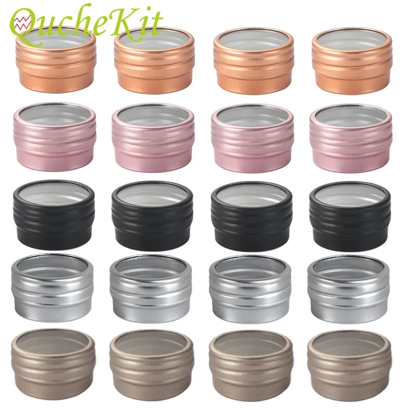 

50Pcs 10g Empty Aluminum Tin Jar With Clear Window Round Nail Candle Spice Face Cream Cans Container Jewlery Storage Box Jar Pot