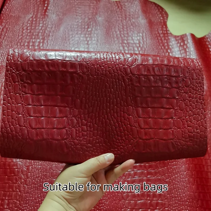 1.3Mm Deep Red Crocodile Grain Cowhide, Top-Grain Leather, Genuine Leather, Handmade Diy For Shoes & Bags, Full Hide Cut