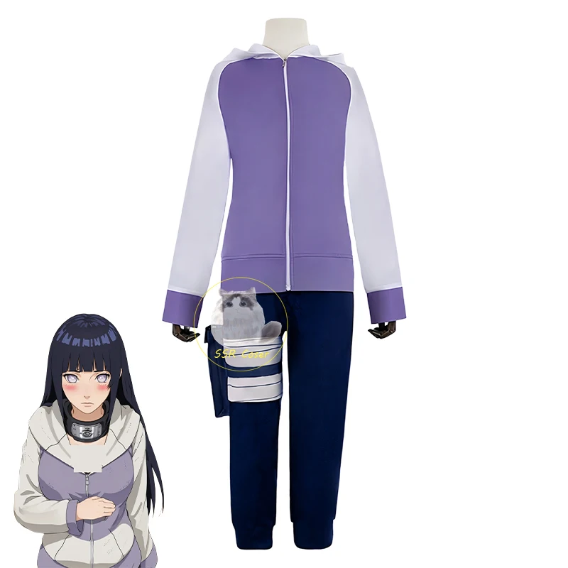 Anime Hyuga Hinata Cosplay Costume Hyuga Hinata Uniform Jacket Pants Outfits Headdress Wig Halloween Party Clothes Women