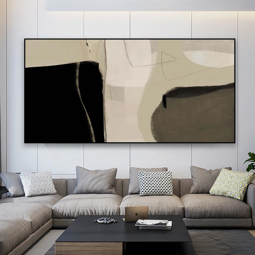 Abstract Art Landscape Poster Gallery Art Prints Modern Wall Art Light Gray Beige Oil Painting Canvas Prints Living Room Decor