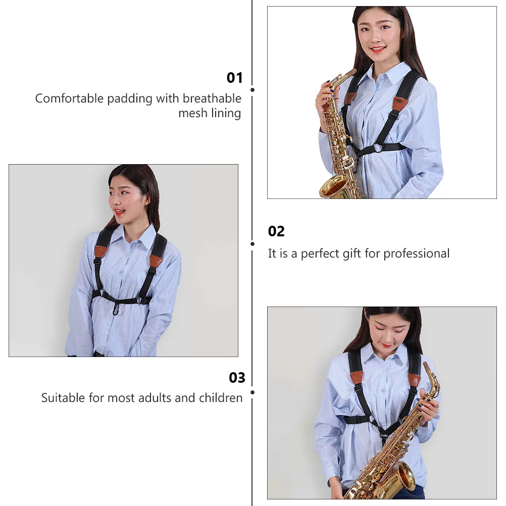 

Saxophone Shoulder Harness Belt Electroplated Stainless Sax Harness Strap Steel Breathable Mesh Padding Adjustable