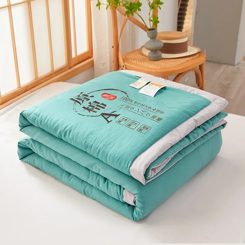 100% Cotton Summer Quilted Quilt 220x240cm Can Sleep Naked Single Double Blanket Soybean Fiber Filled Queen Quilt King Comforter