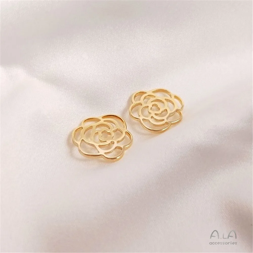 

14K Gold Color Preservation Accessories Copper-plated Gold Hollow Rose Pendant Diy Necklace Earrings Pendant Jewelry Materials