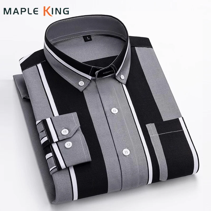 メンズ長袖ストライプシャツ,フォーマルドレス,ボタンダウン,ワークシャツ,クラシック,ビジネス,社交,ヴィンテージ,春,2022