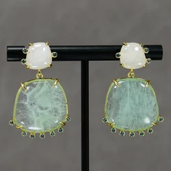 G-G Natural Prasiolite Green Amethyst White Jade Stud Dangle Earrings Lady Fashion Gems Jewelry Gifts