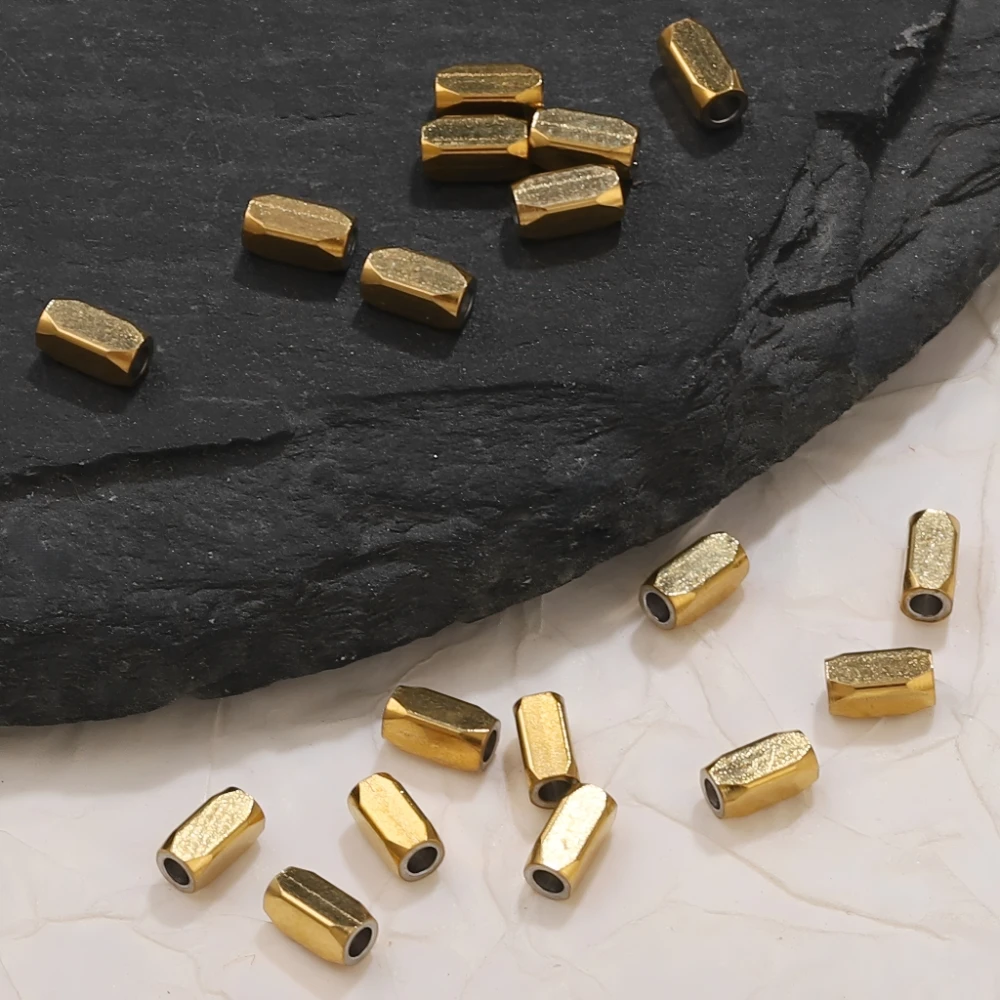 20pcs 18K Gold Stainless Steel Hexagonal Spacer Beads DIY Jewelry Making Components for Bracelet Necklace Wholesale Supplies view 6