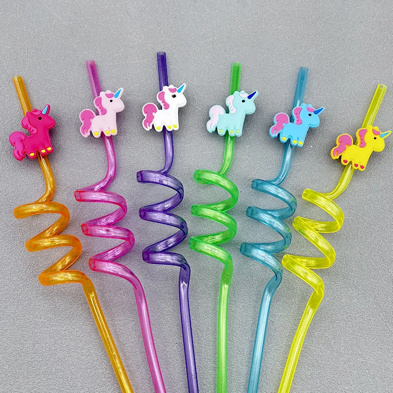 Unicorn Cartoon Good-looking Straw PET Reusable Spiral Straw Unicorn Birthday Wedding Party Children Adult Cute Straw