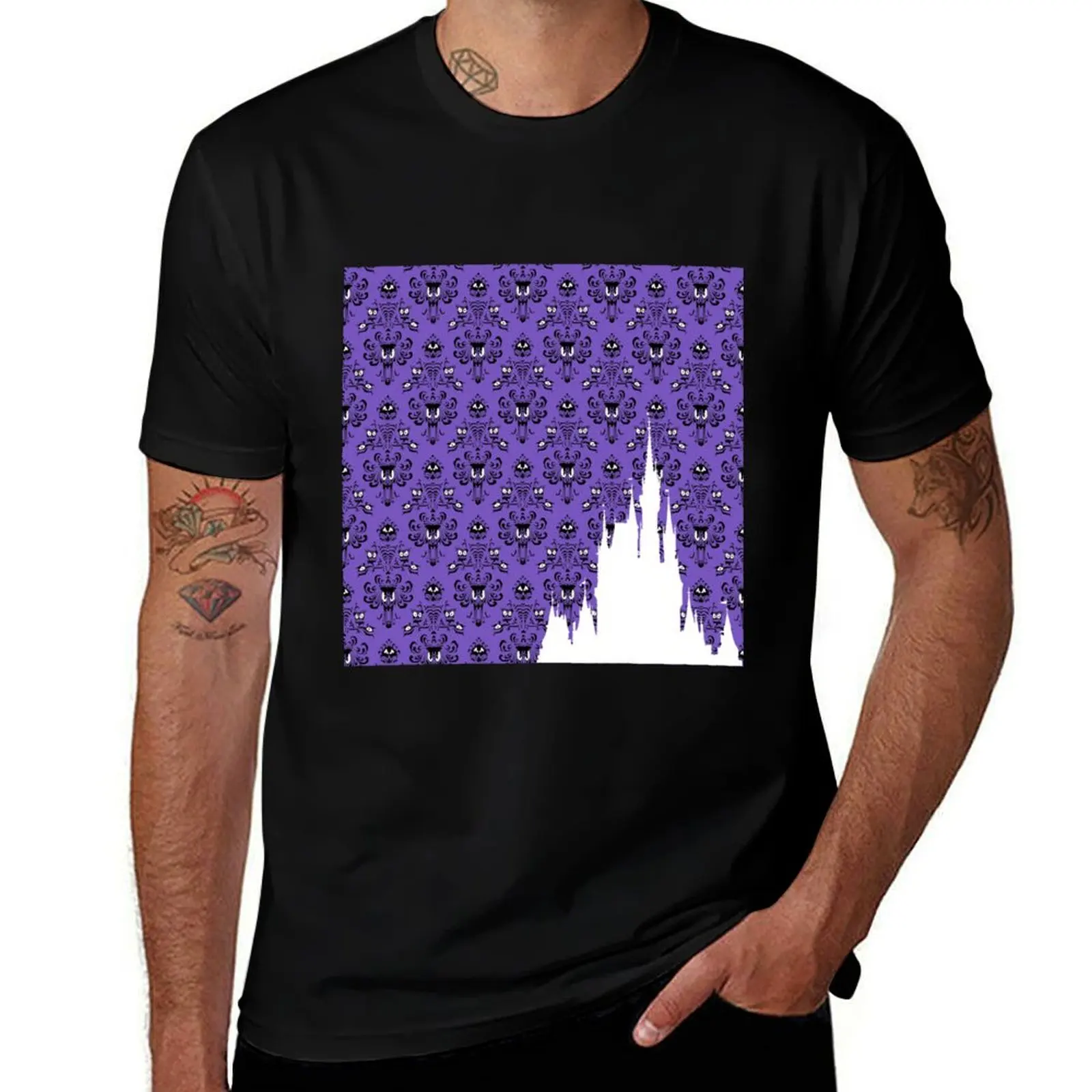 Magic Castle Silhouette Haunted Mansion Wallpaper T-Shirt Big and Tall Basic Tee Shirt T-Shirt