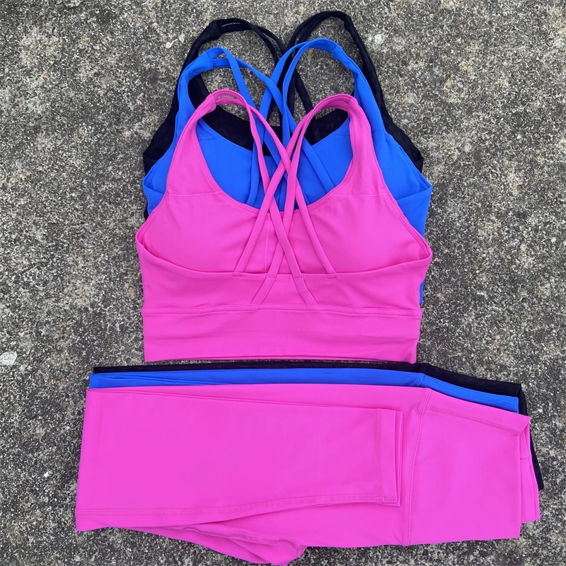 

Yoga Clothes Set 2 Piece Women Gym Sports Set Fitness Suit Cross Back Bra Top High Waist Soft Leggings Running Workout Tracksuit