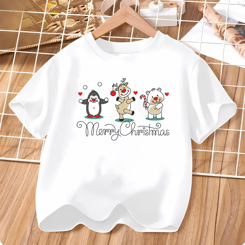 2023 Weihnachten Tier Cartoon T-shirt für Baby Jungen Mädchen Kurzarm Party Shirt kinder Party Kleidung 3-14T