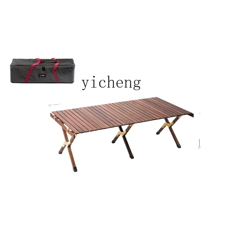 Q1   solid wood large egg roll table outdoor convenient folding car camping terrace villa camp three fold table home accessories