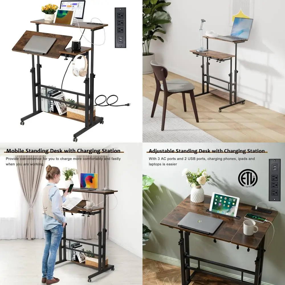 Höhenverstellbarer Rollschreibtisch, mobiler Laptop-Schreibtisch, Computertisch mit Stuhl für den Bürogebrauch