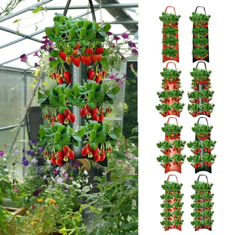 Multi-Function Hanging Strawberry Grow Bag Upside Down Planter Tomato Potato Vegetable Flower Plant Grow Bags Garden Decoration