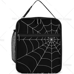 Goth Spider Web Reusable Portable Lunch Bag Cooler Lunch Box Tote Bag with Pocket for Women Men Kids School Office Picnic Travel