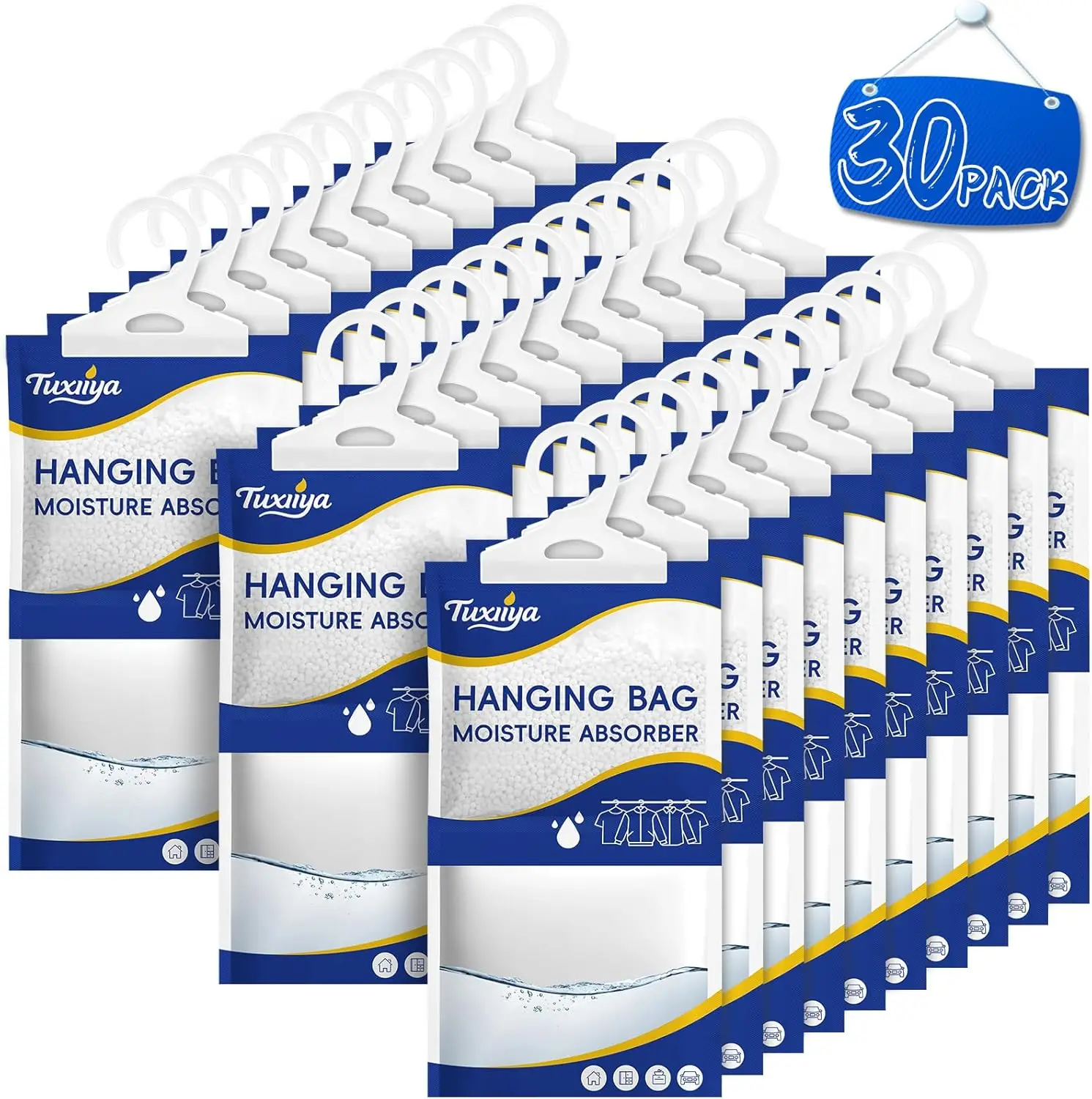 

Moisture Absorbers 30 Pack,Hanging Closet Dehumidifier Bags,Moisture Absorbing Bags, Desiccant,Moisture Absorbing Bags for Close