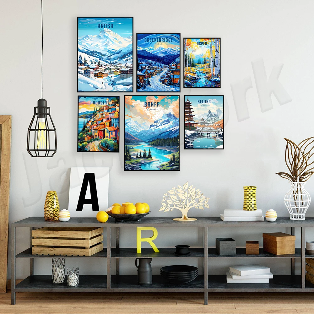 Banff, Augusta, Gray Falls Forest, England, Breckenridge, Colorado, Scotland, Switzerland travel scenery poster home decor