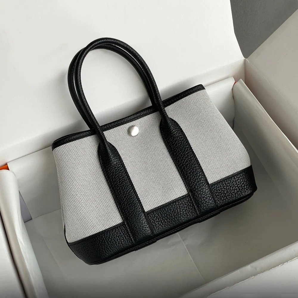 

Garden Bag Casual Canvas Leather Handbag Teacher Crtsmanip Women's Purse Soft Leather oulder Bag Zipper Closure