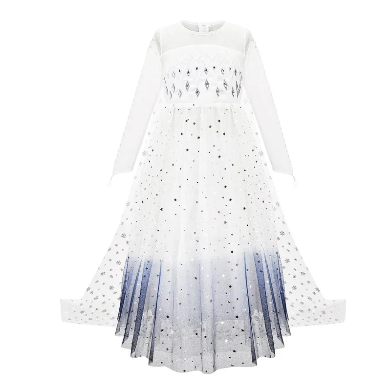 เด็กคอสเพลย์ชุดเจ้าหญิงสาวราชินีหิมะสีขาวแฟนตาซีเด็กงานแต่งงานแขนยาวปลอมตัวฮาโลวีนเอลซ่าชุด hg.k85