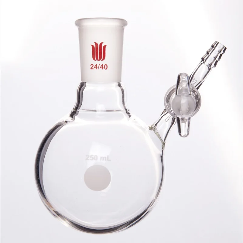 SYNTHWARE Reaction flask, 2mm aperture glass valve, Single necked reaction ball bottle, Borosilicate glass, F53